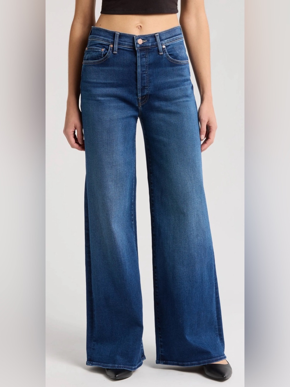 Mother Denim The Ditcher Roller Sneak in Yakkity Yak 26 Wide Leg High Rise Jeans